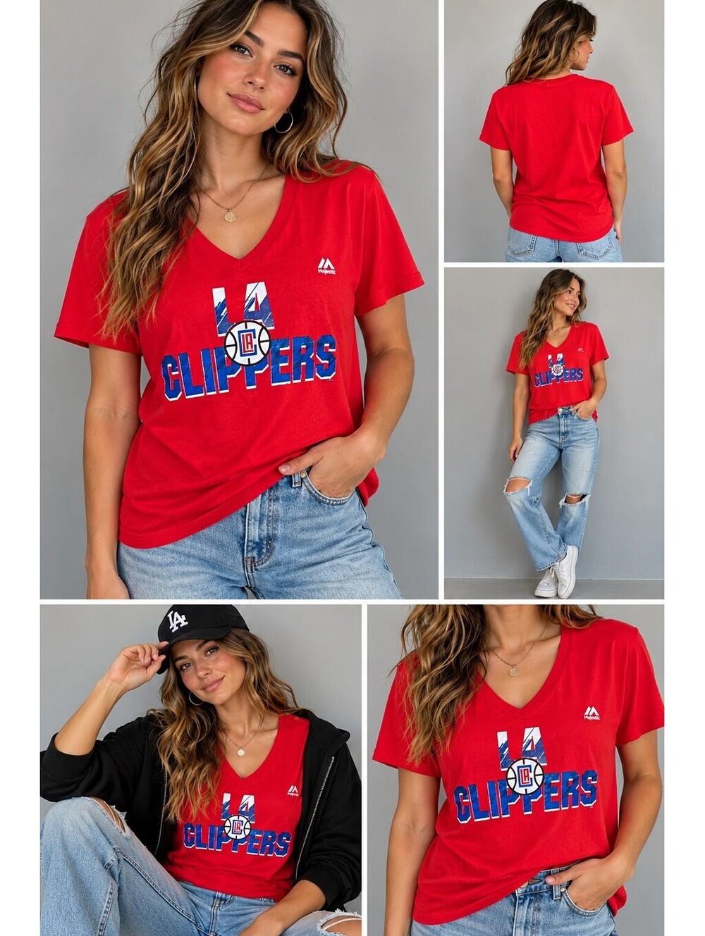 LA Clippers Majestic Red V-Neck T-Shirt 2XL NBA NWT